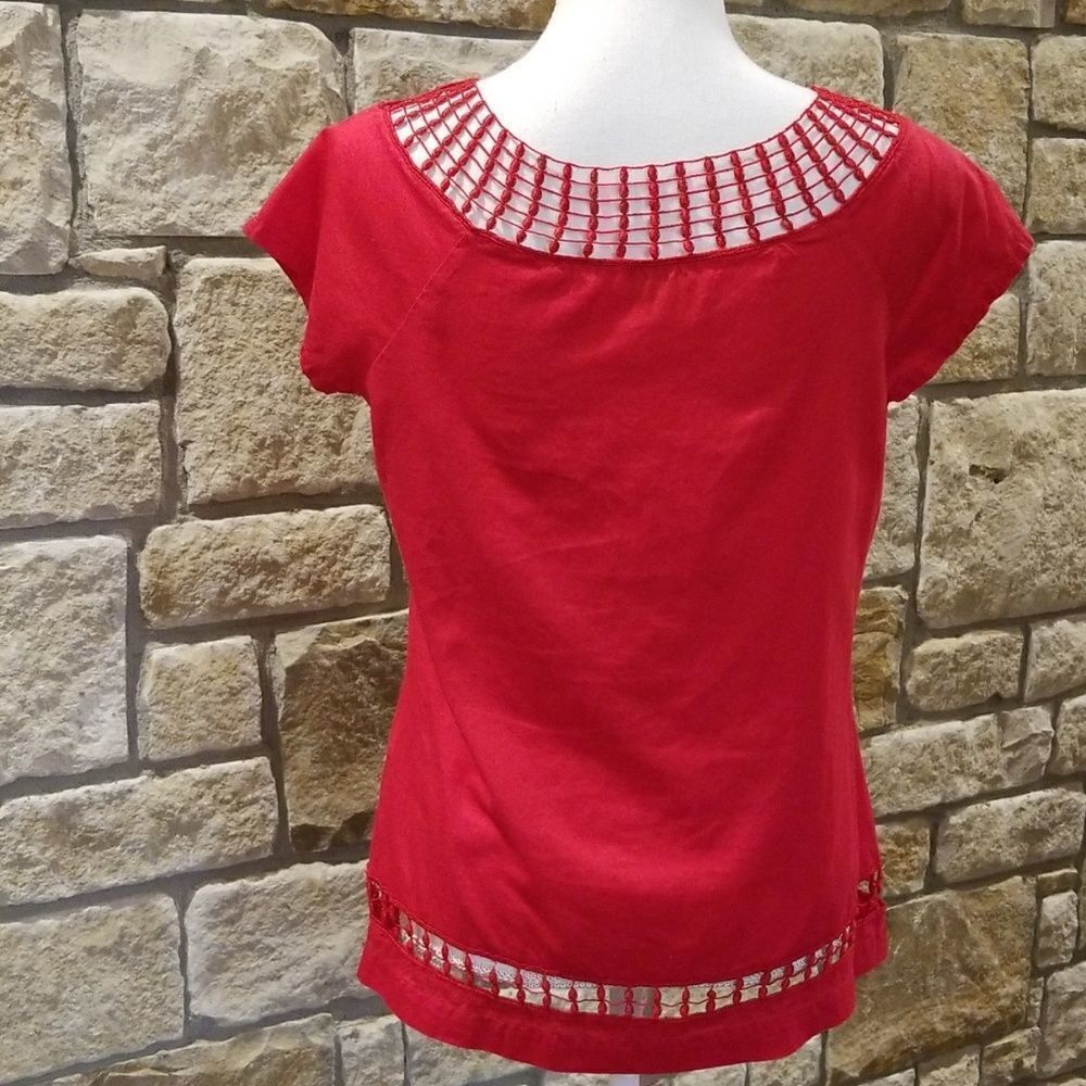 F21 Women's Embroidered Top Size Large Red Forever 21 - Picture 3 of 6